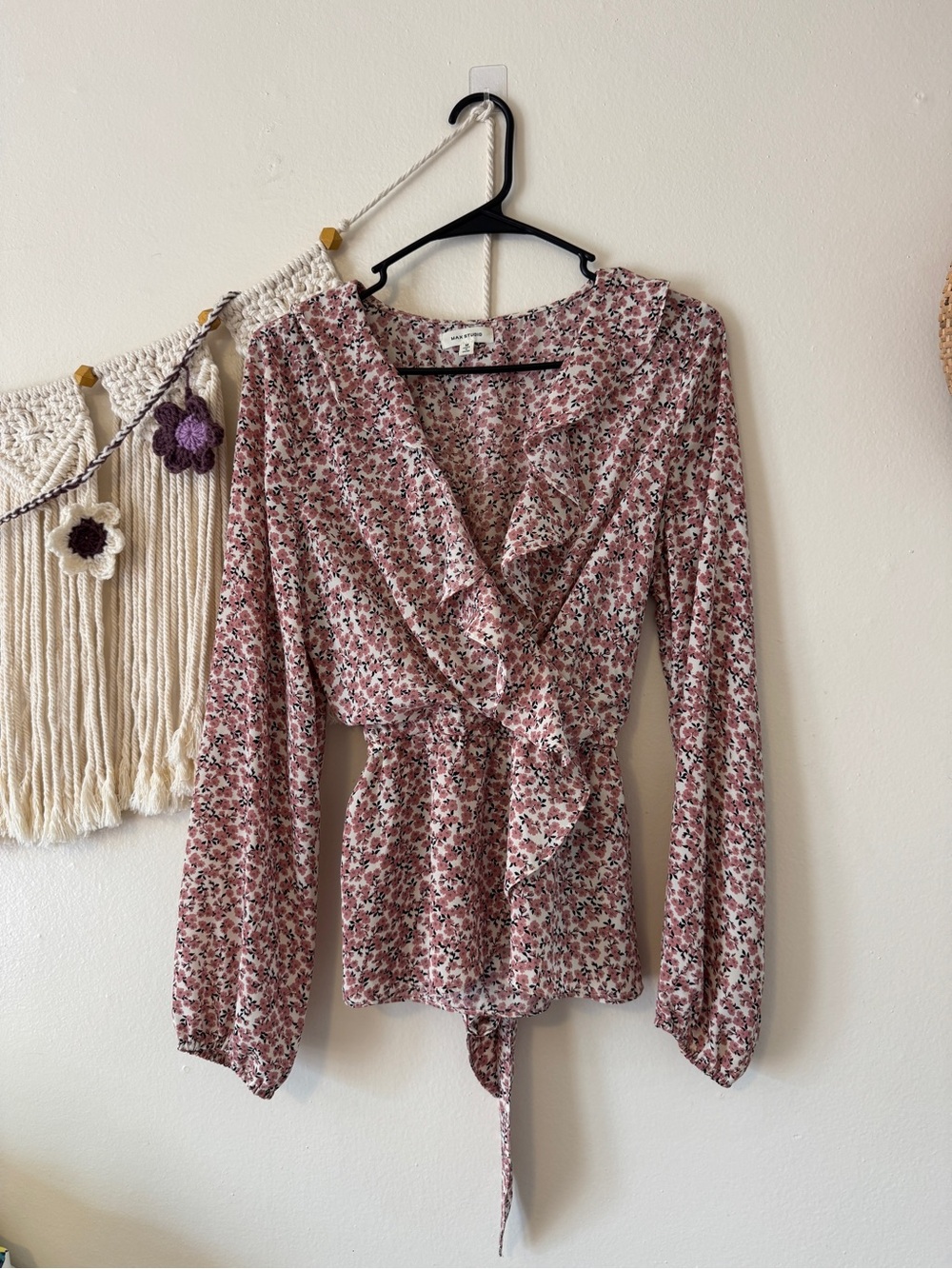 Max Studio Rose Floral Wrap Blouse